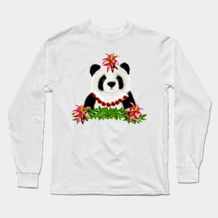 Panda, Tropical Bear, Floral Long Sleeve T-Shirt